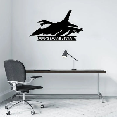 Amazing Fighter Jet (FL-16) aviation design on durable metal with painted finish metal wall sign.