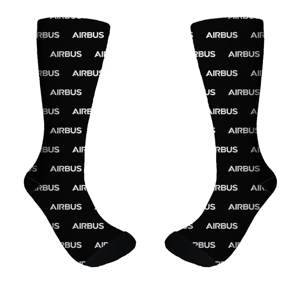Airbus & Text aviation design on soft cotton blend socks.