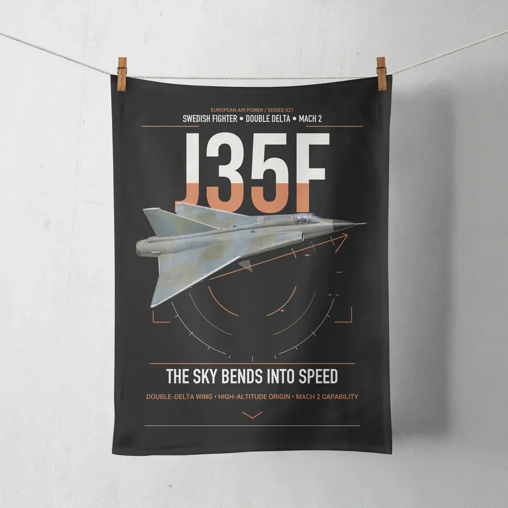 Saab J 35F Draken design on black towel