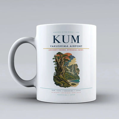 Yakushima Airport (KUM) airport code design on white ceramic mug