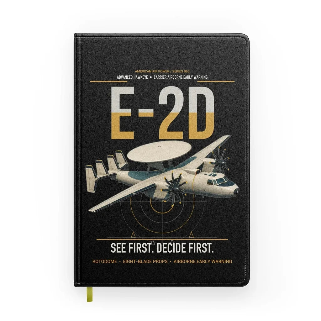 E-2D Advanced Hawkeye design on black notebook