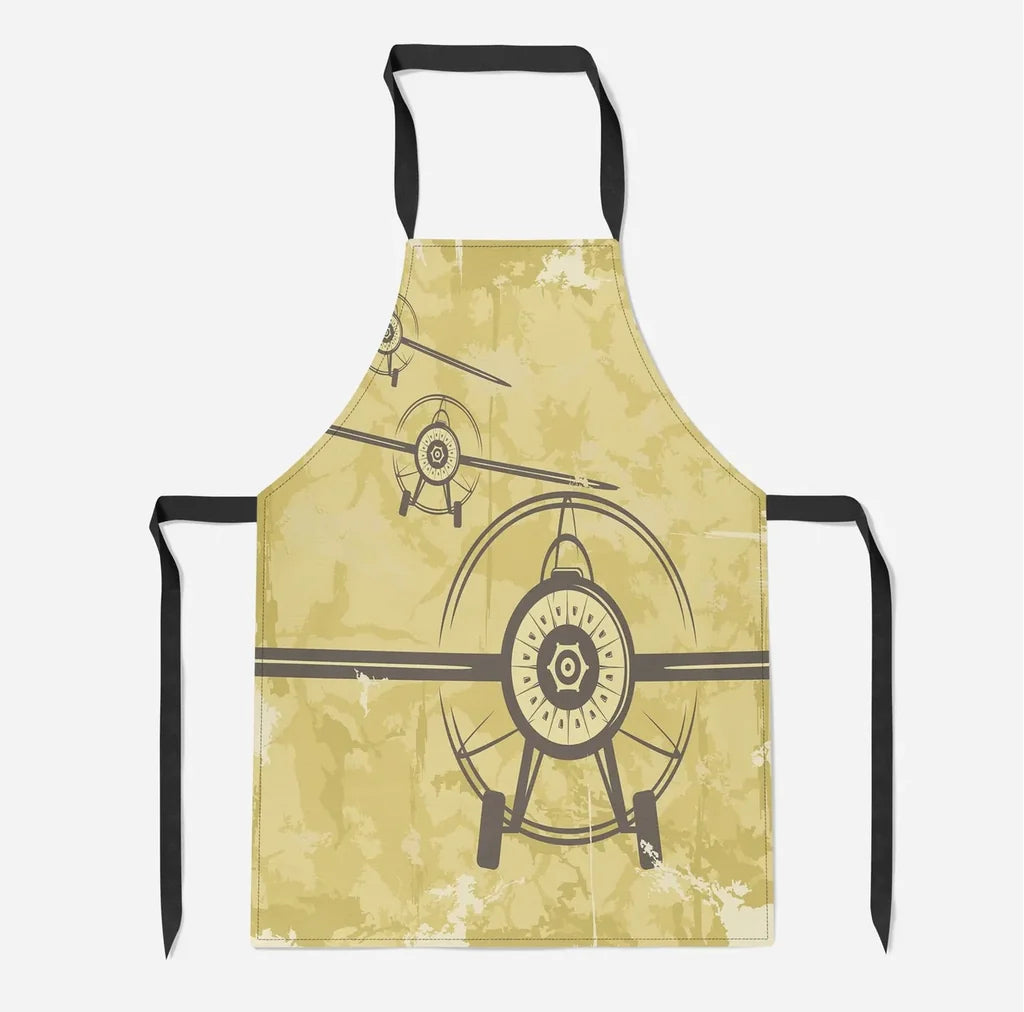Super Vintage Propeller aviation design on durable cotton blend kitchen apron.