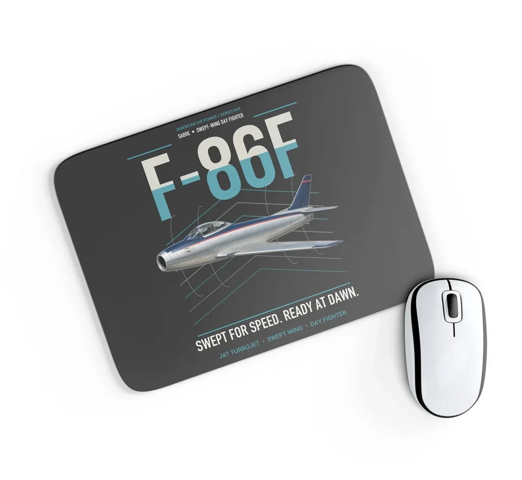 F-86F Sabre design on black rectangle mouse pad