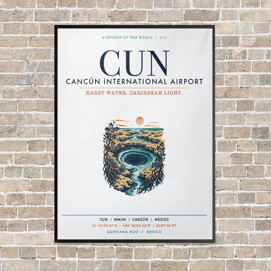 Cancún International Airport CUN vertical canvas print - framed - white background