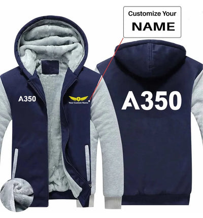Airbus A350 Flat Text aviation design printed on soft cotton blend zipped sweatshirt.