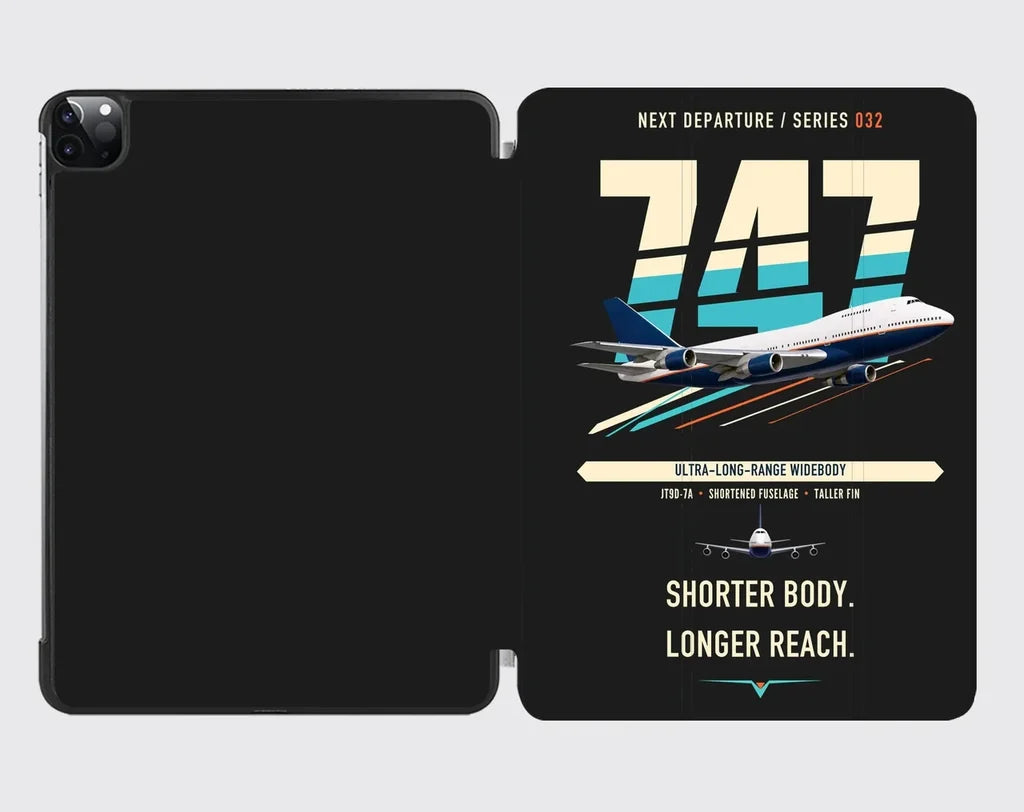 Boeing 747SP design on black ipad tablet case