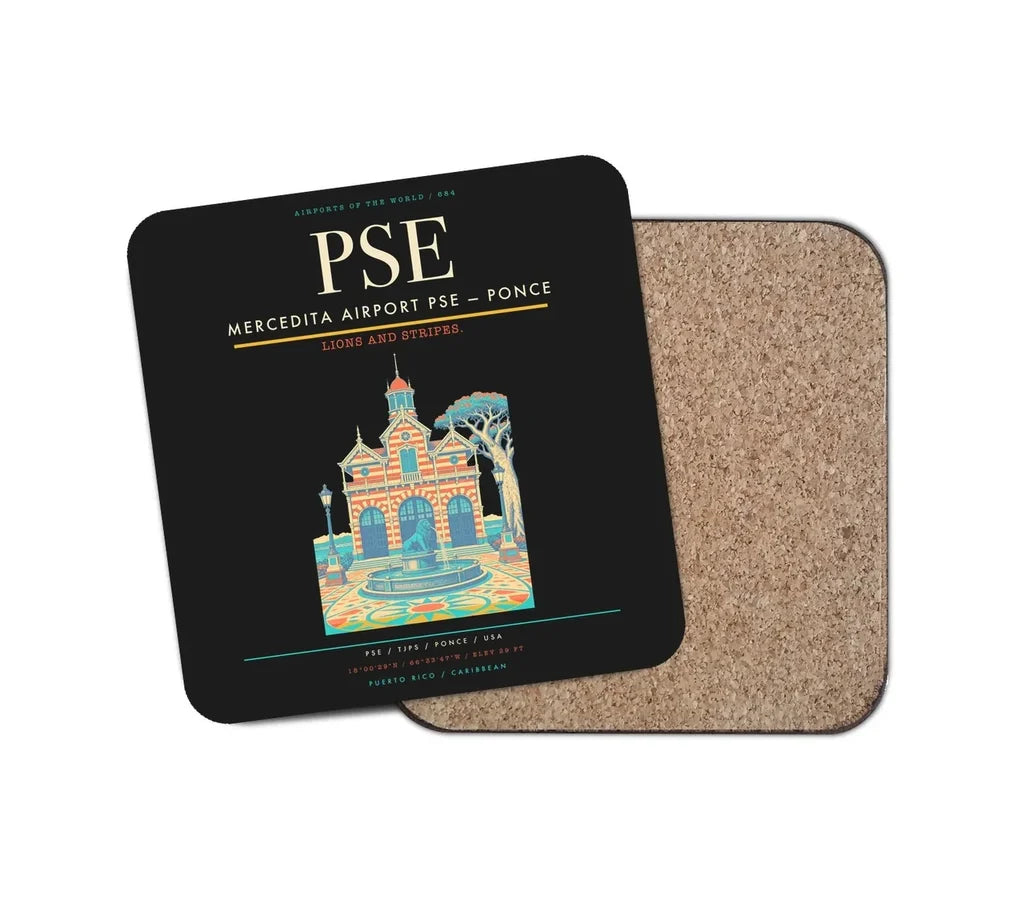 Mercedita Airport (PSE) design on black 1 piece coaster