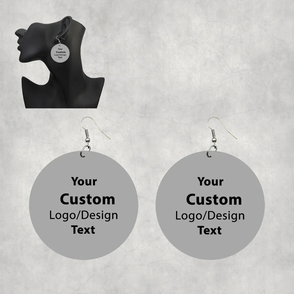 Side view of Your Custom Design & Image & Logo & Text aviation drop earrings in wood with metal hooks, polished finish.