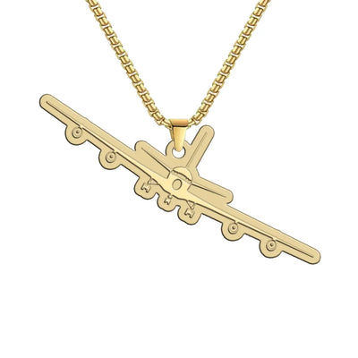Side view of Boeing 707 Silhouette aviation hollow necklace in polished metal, polished finish.