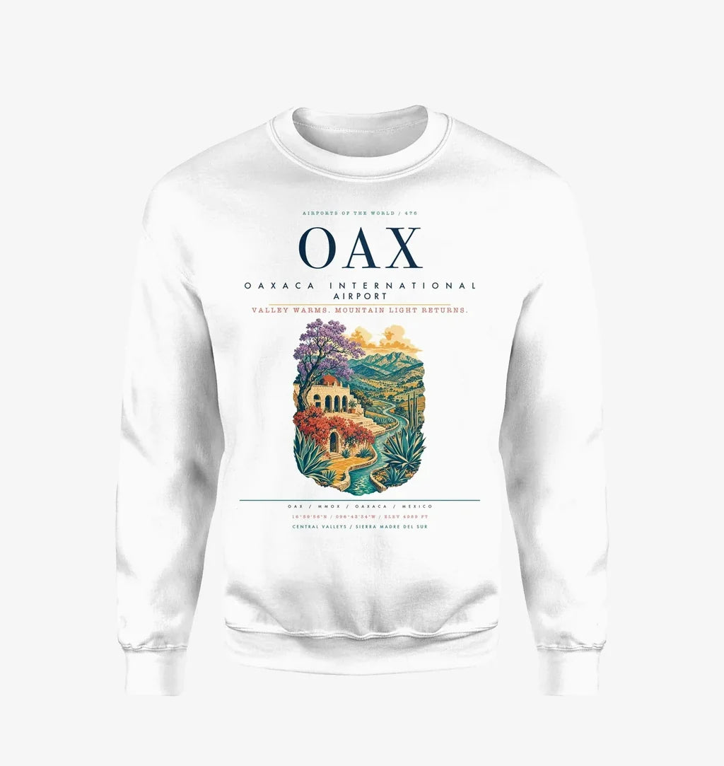 Oaxaca International Airport (OAX) design on white sweatshirt