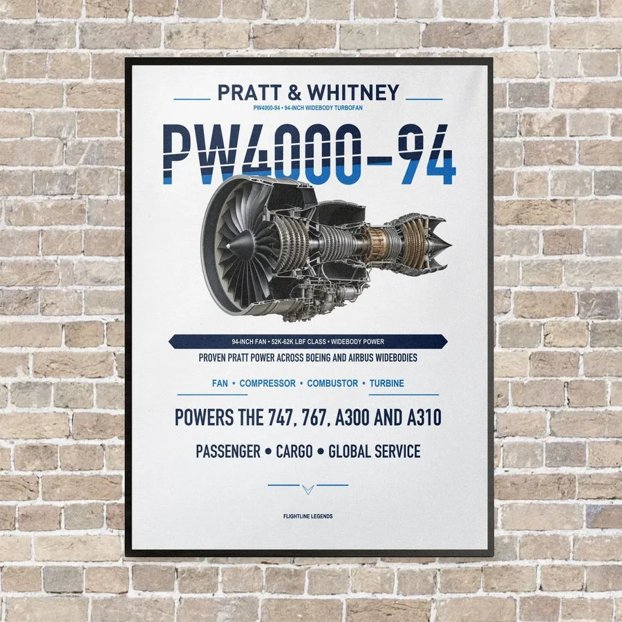 PW4000-94 vertical canvas print - framed - white background