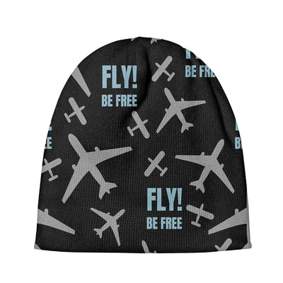 Fly Be Free Black aviation embroidery on soft knit fabric 3D knit beanie.