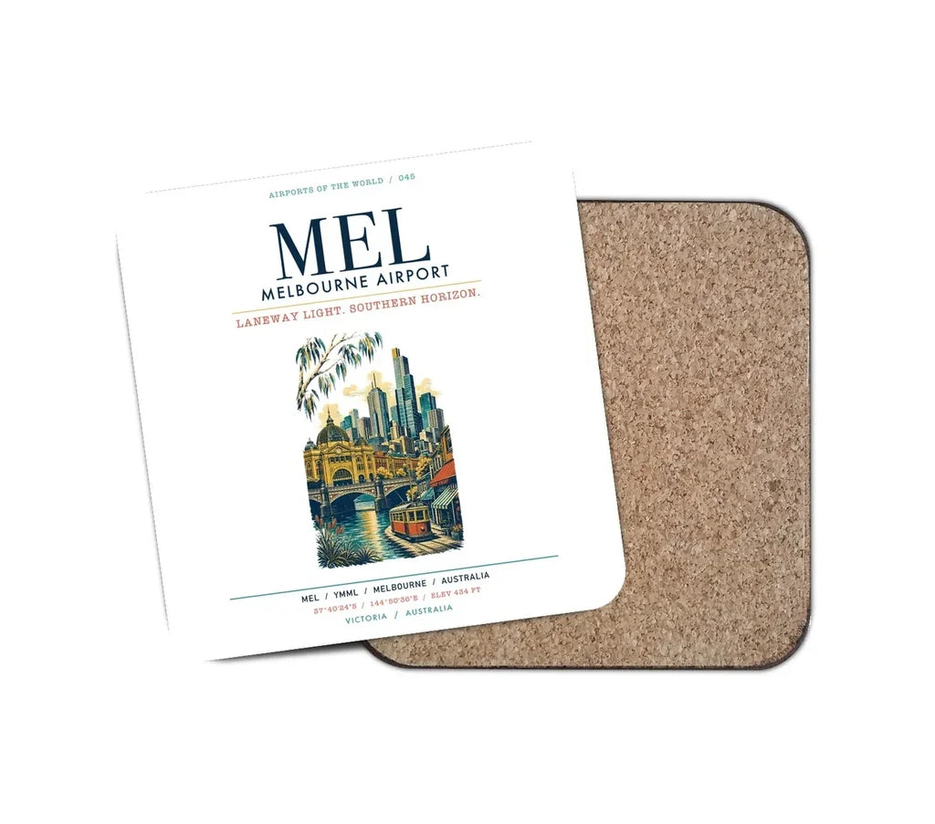 Melbourne Airport (MEL) design on white 1 piece coaster