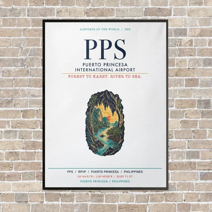 Puerto Princesa International Airport PPS vertical canvas print - framed - white background