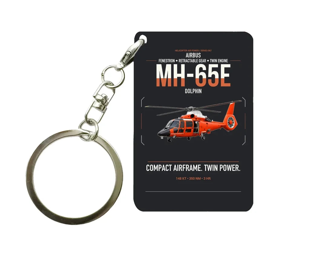 Airbus MH-65E Dolphin design on black designed key chain, double-side print