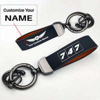Thumbnail for Side view of Flat Colourful 747 aviation horseshoe-buckle key chain in polished metal alloy, polished finish.