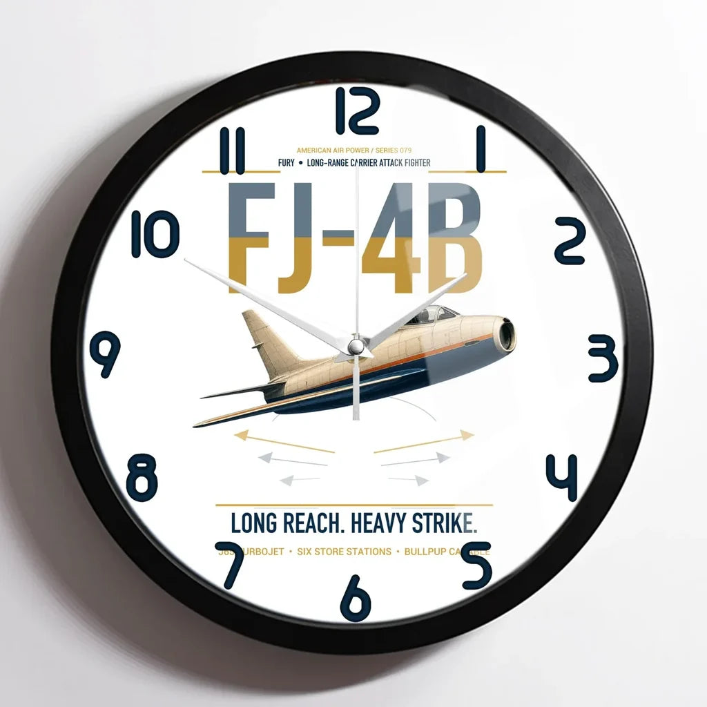 FJ-4B Fury design on white framed wall clock