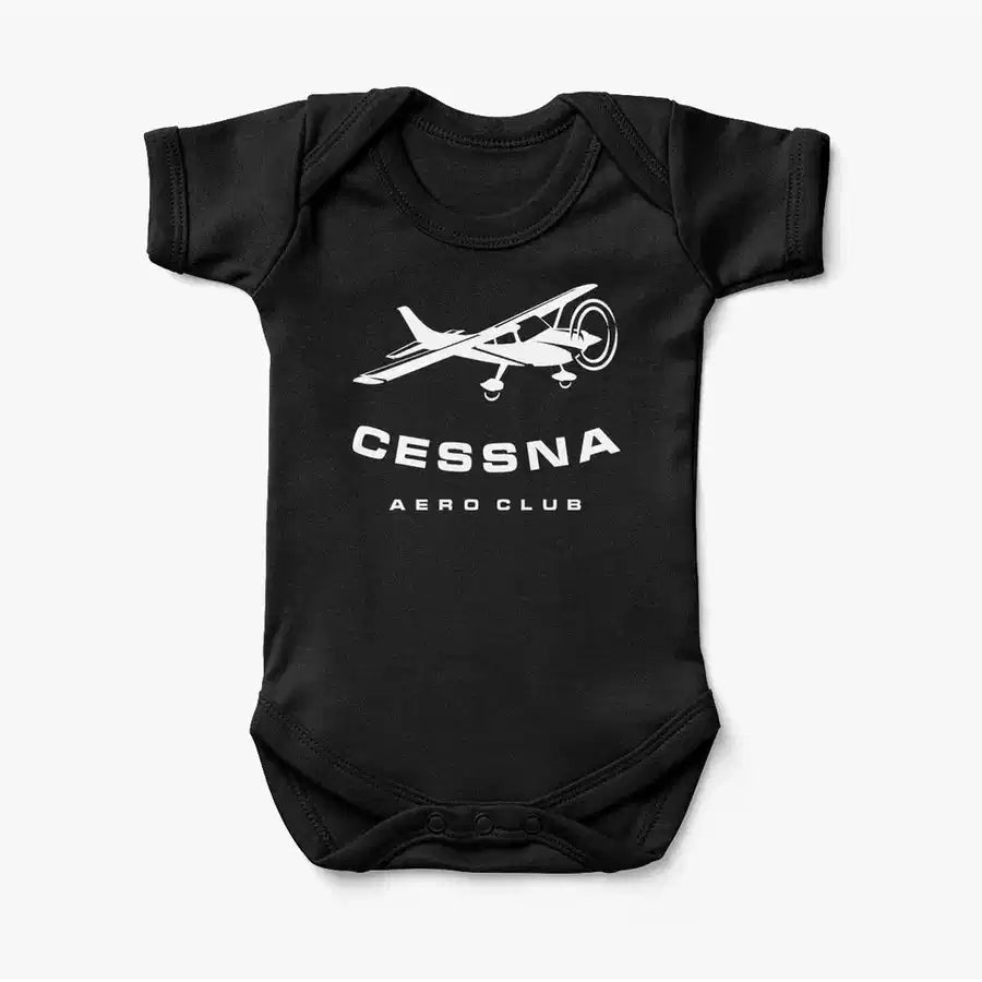 Cessna Aeroclub aviation print on kids gentle cotton bodysuit.