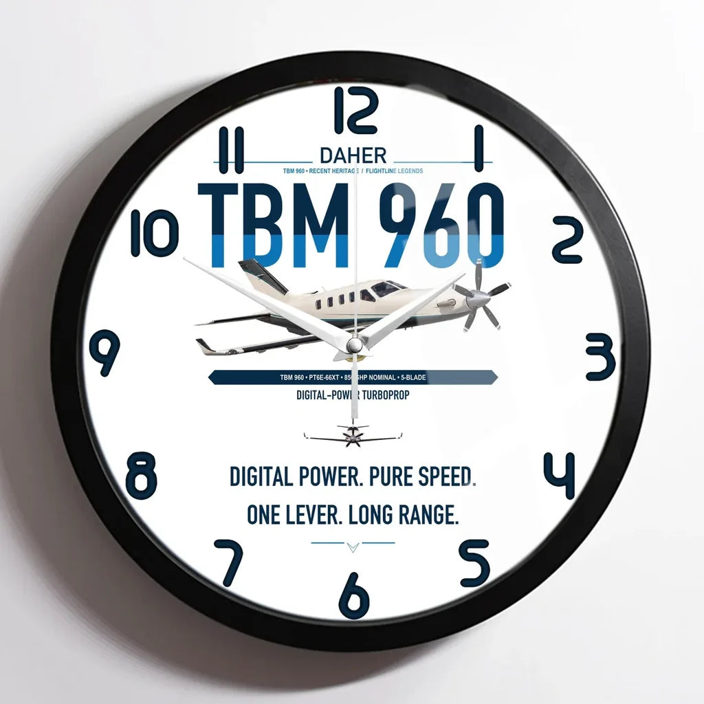 Daher TBM 960 design on white framed wall clock