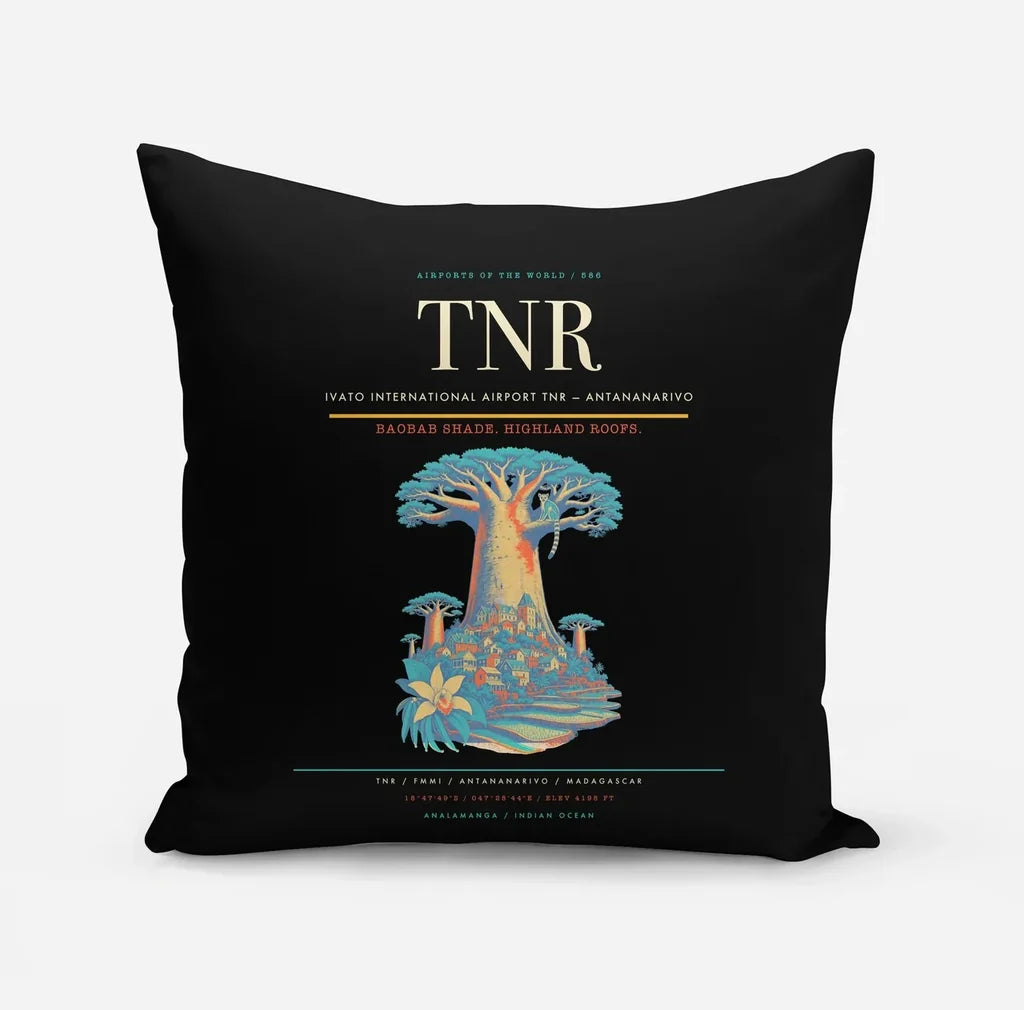 Ivato International Airport (TNR) design on black pillow