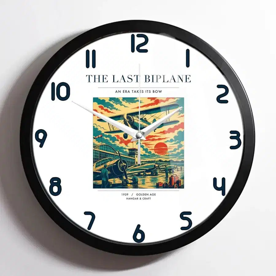VINTAGE G4054 - The Last Biplane - Designed Wall Clocks design on white framed