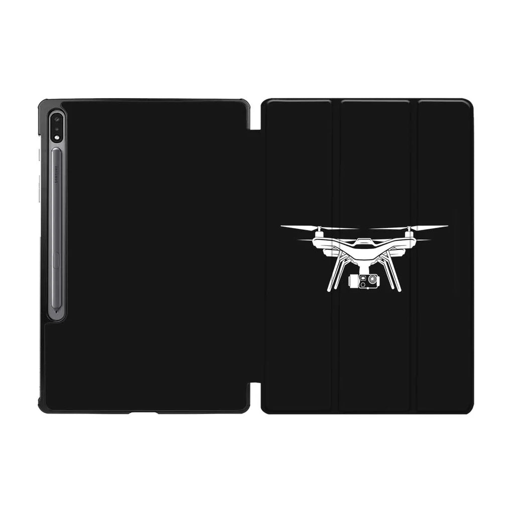Drone Silhouette aviation design on tablet case for Samsung tablet.