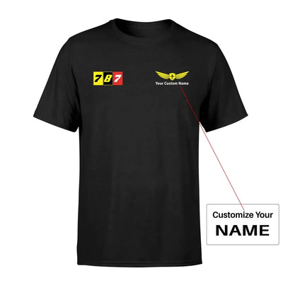 Flat Colourful 787 aviation design printed on soft cotton small-logo T-shirt.