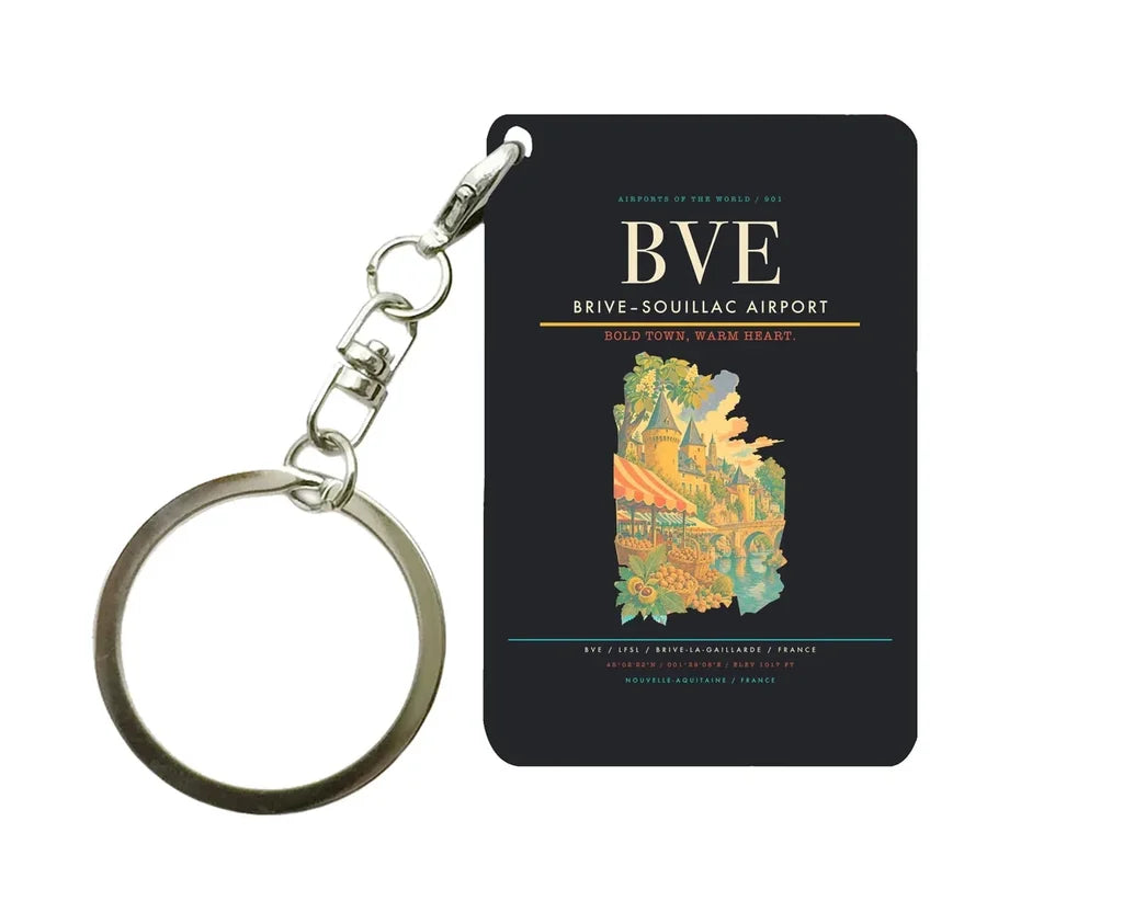 Brive–Souillac Airport (BVE) design on black key chain
