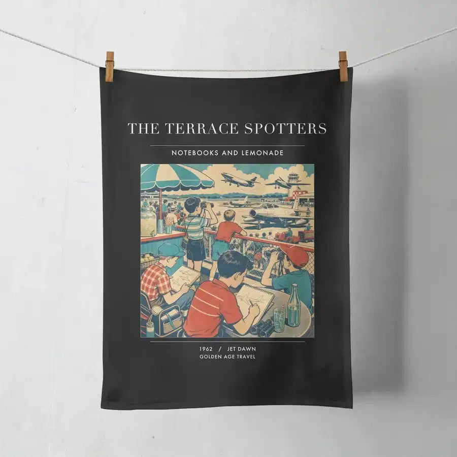 VINTAGE G4114 - The Terrace Spotters - Designed Towels design on black