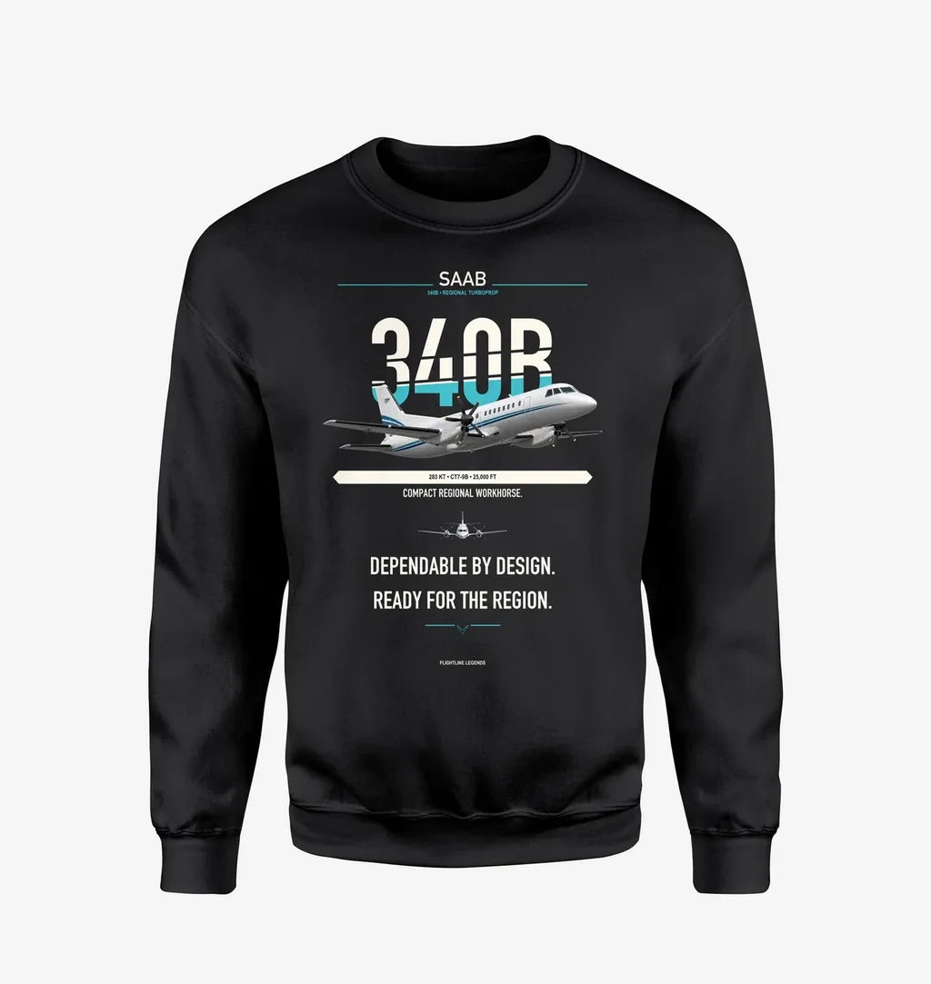 Saab 340B design on black sweatshirt