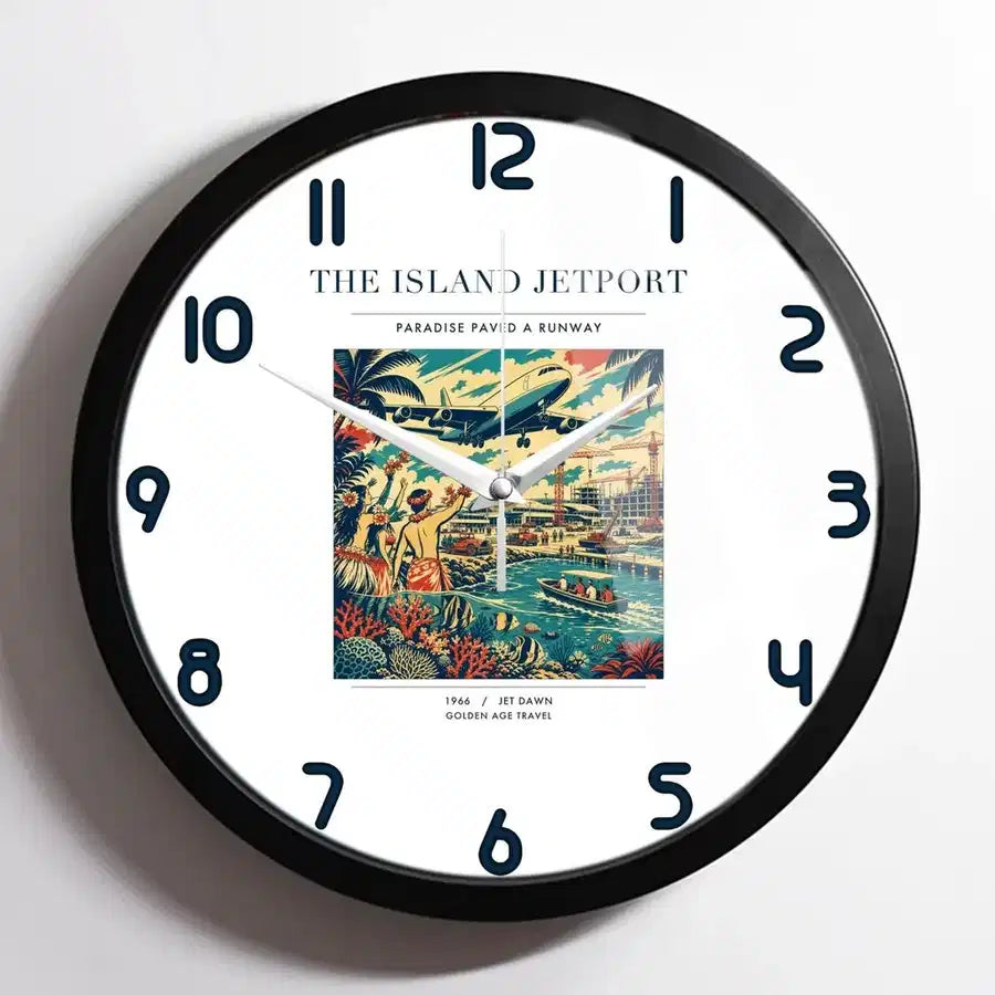 VINTAGE G4118 - The Island Jetport - Designed Wall Clocks design on white framed