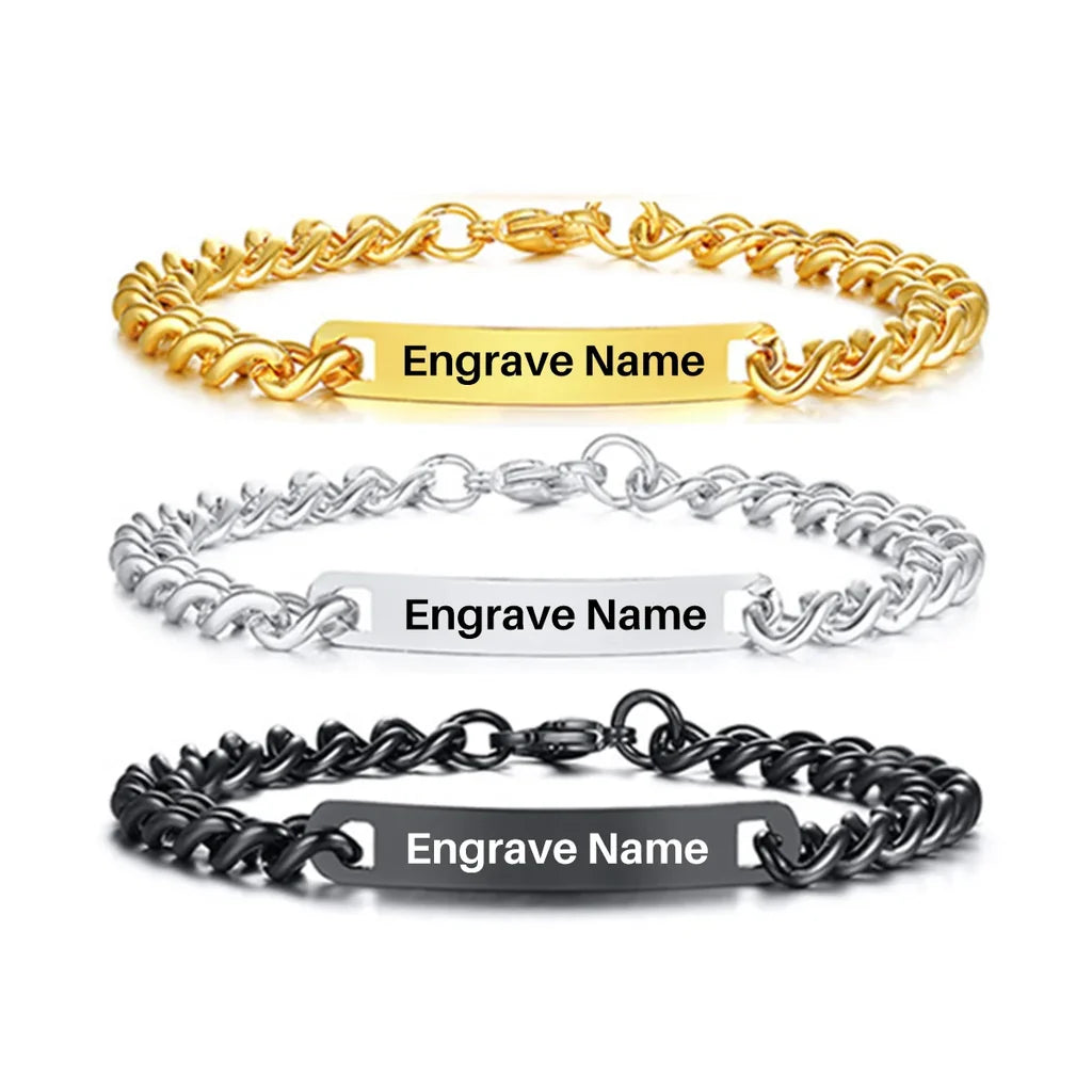 Super Quality Customizable Titanium Steel aviation bracelet, polished metal body with engraved detail.