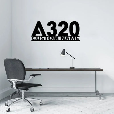 Airbus A320 Flat Text aviation design on durable metal with painted finish metal wall sign.