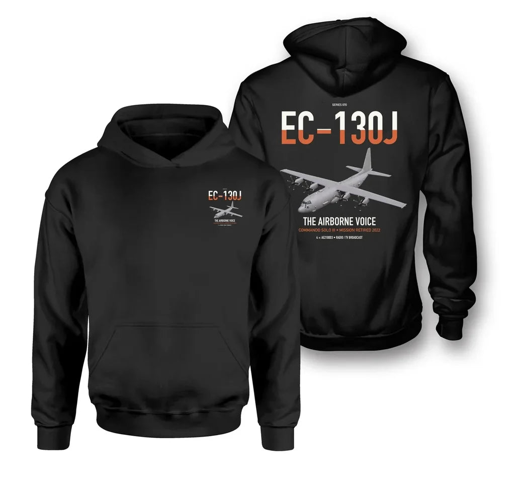 EC-130J Commando Solo III design on black double-side hoodie, double-side print