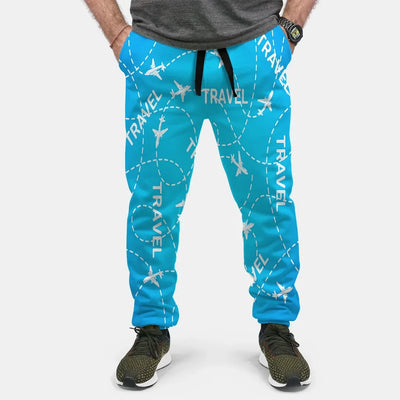 Travel & Planes aviation design on soft cotton blend 3D-printed sweatpants.