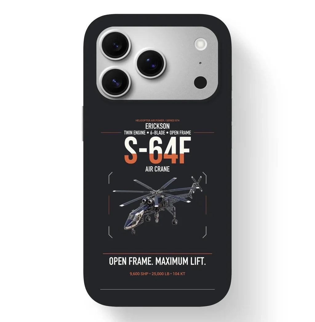 Erickson S-64F Air Crane design on black magsafe iphone case, for iPhone 17 Pro