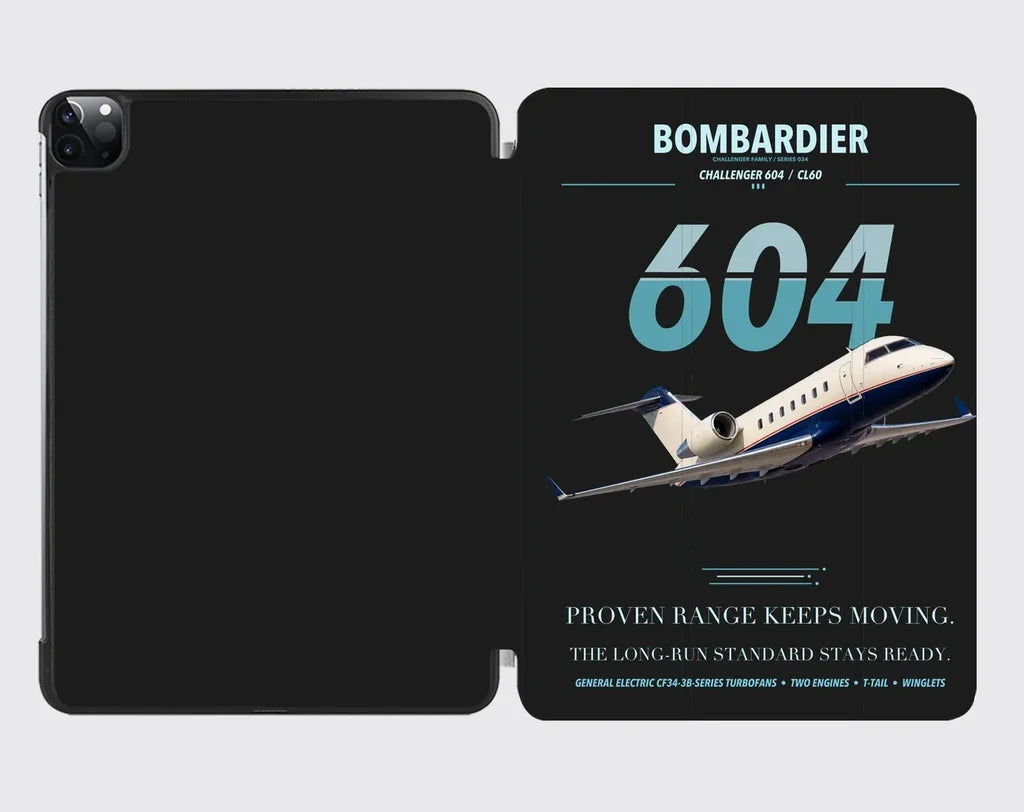 Bombardier Challenger 604 design on black ipad tablet case