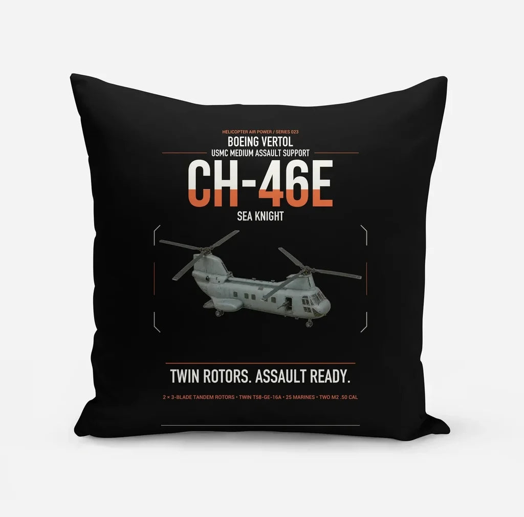 Boeing Vertol CH-46E Sea Knight design on black pillow