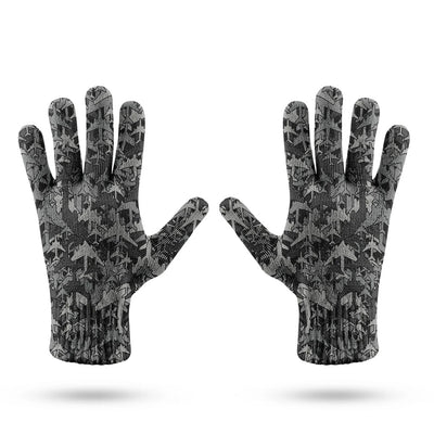 Dark Coloured Airplanes aviation design on soft knit fabric gloves.