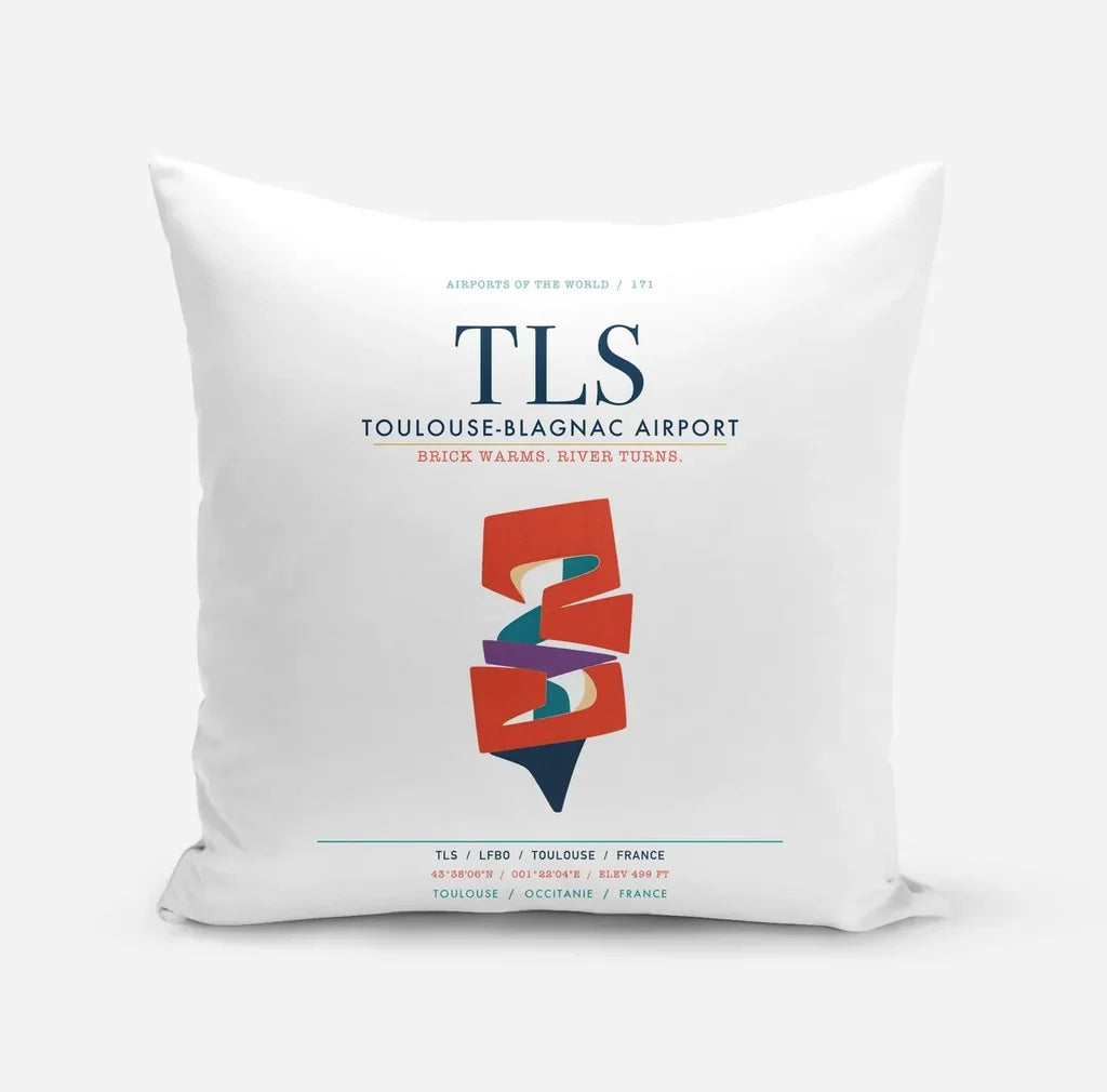 Toulouse-Blagnac Airport (TLS) design on white pillow