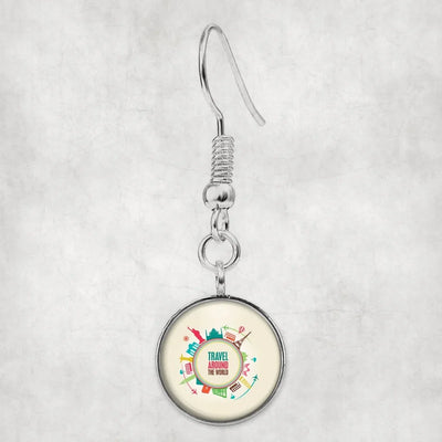 Side view of Travel Around The World aviation earrings in hypoallergenic alloy, polished finish.
