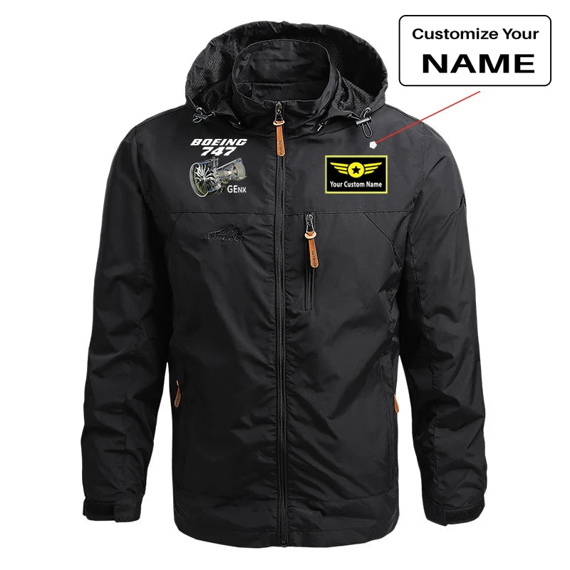 Boeing 747 & GENX Engine aviation design printed on lightweight shell with slim fit stylish thin jacket.