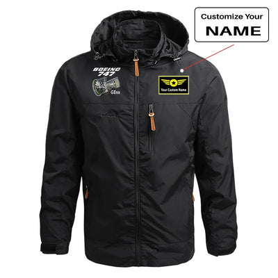 Boeing 747 & GENX Engine aviation design printed on lightweight shell with slim fit stylish thin jacket.