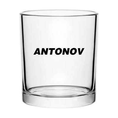Antonov & Text aviation design on whiskey glass, special-edition crystal cut.
