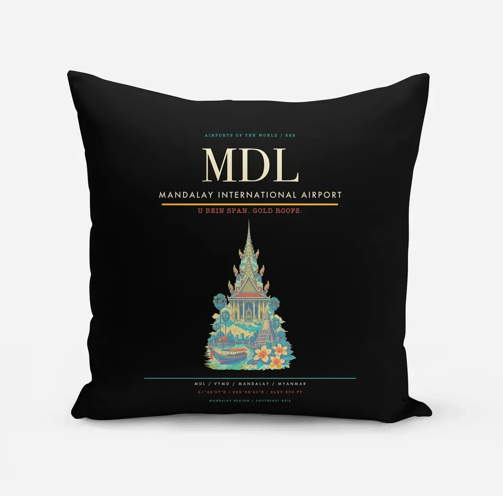 Mandalay International Airport (MDL) design on black pillow