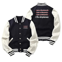 Thumbnail for I Fix Airplanes Baseball Style aviation design printed on two-tone shell with ribbed cuffs baseball jacket.