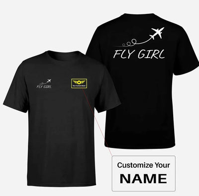 Just Fly It & Fly Girl aviation design printed on soft cotton double-side print T-shirt.