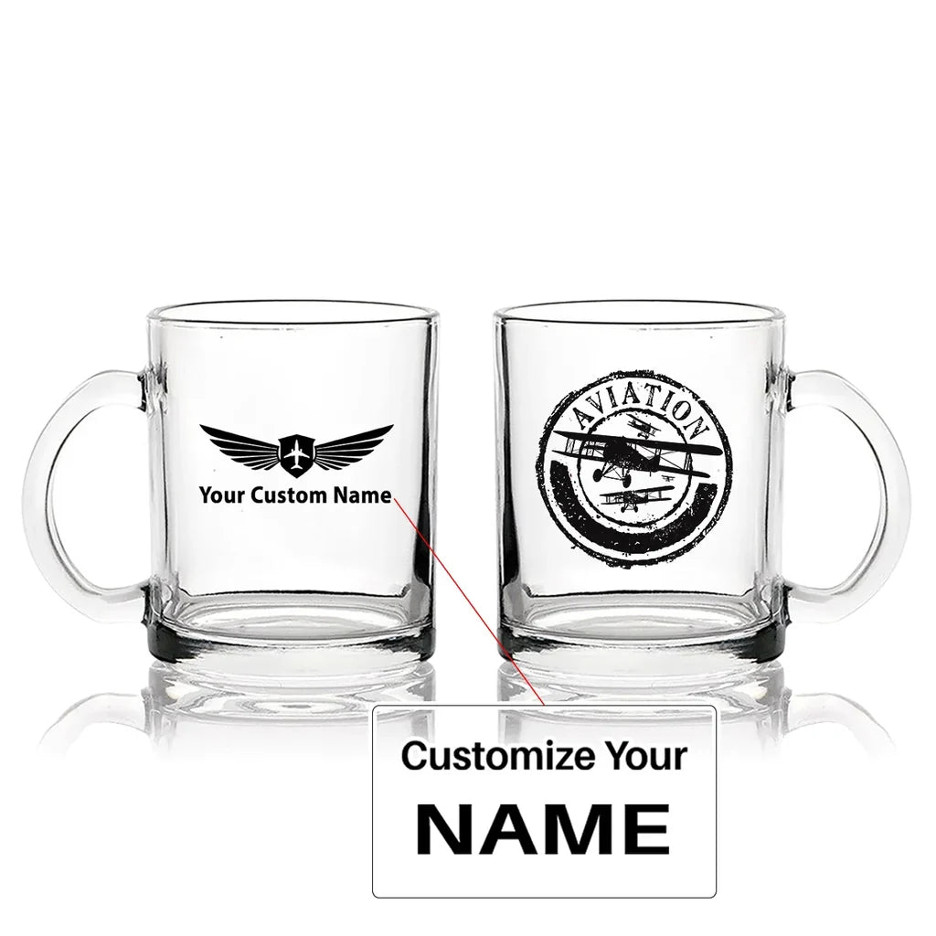 Aviation Lovers Coffee & aviation design on coffee tea glass, heat-resistant glassware.