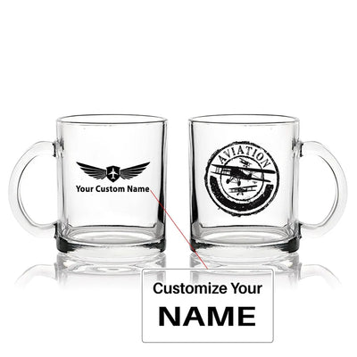 Aviation Lovers Coffee & aviation design on coffee tea glass, heat-resistant glassware.