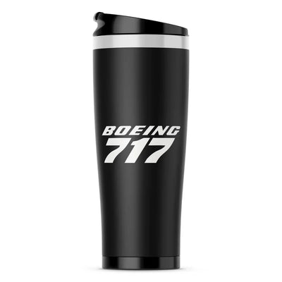 Boeing 717 & Text aviation design on travel mug no-holder, insulated double-wall.